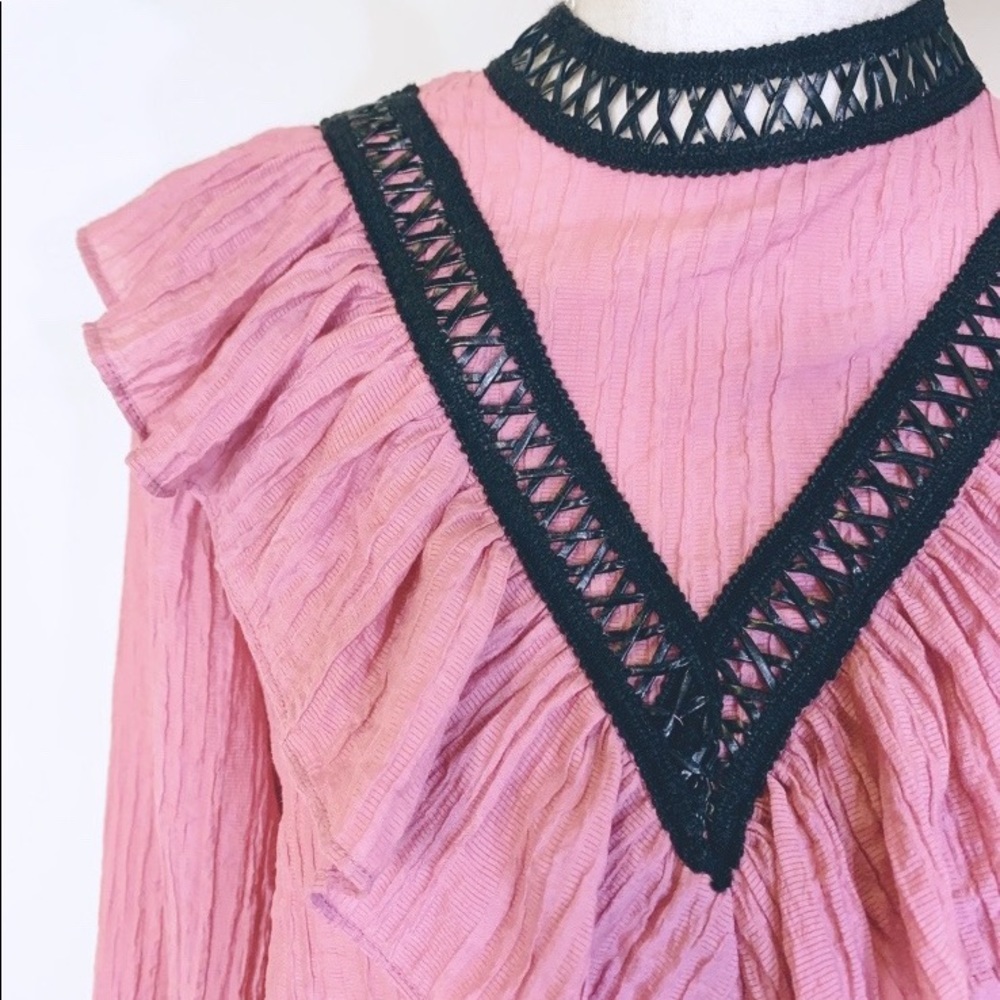 Raspberry RUFFLE Puff Sleeve Blouse pink black - Picture 5 of 5